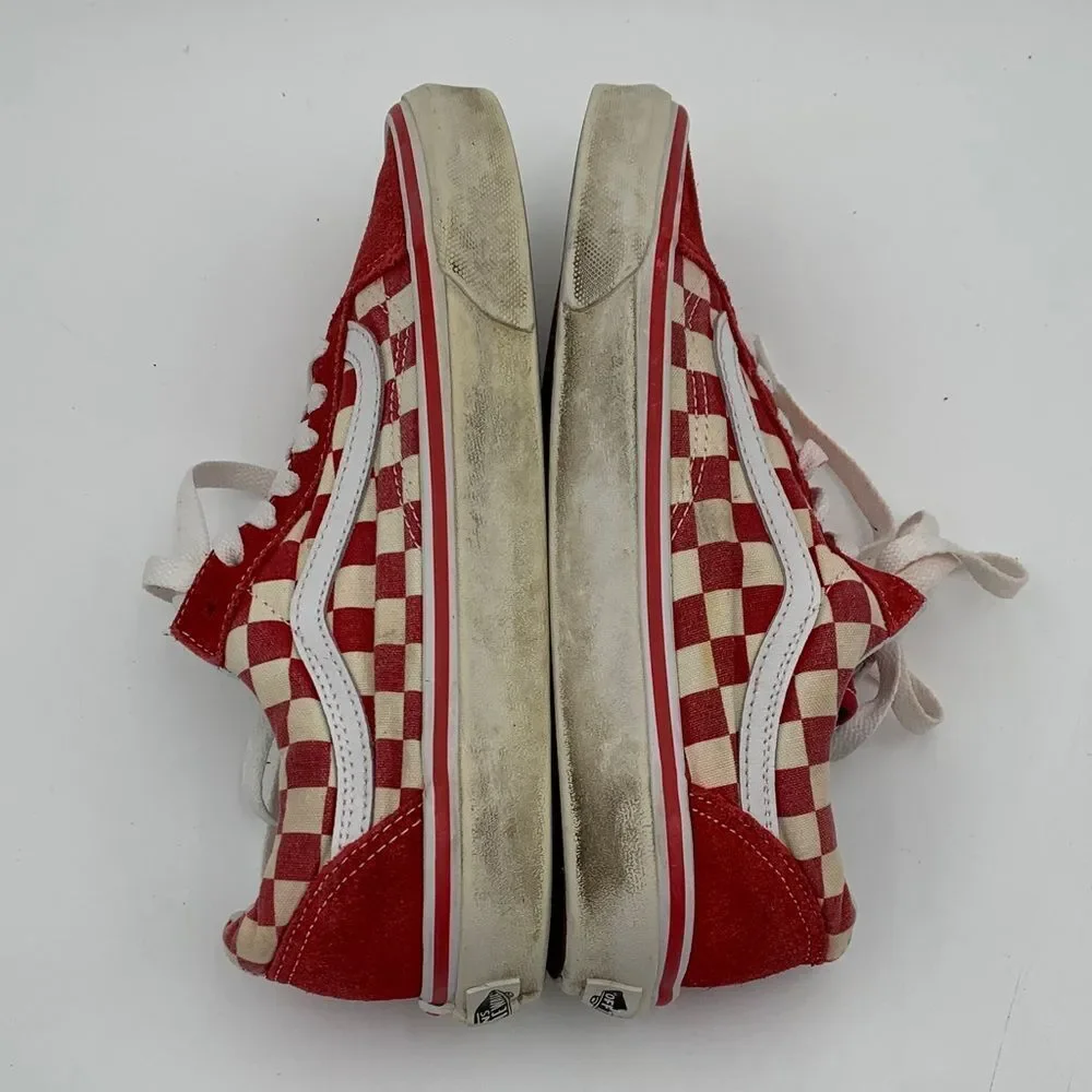 Vans Red and White Checkered Low-Top Sneakers mens size 6